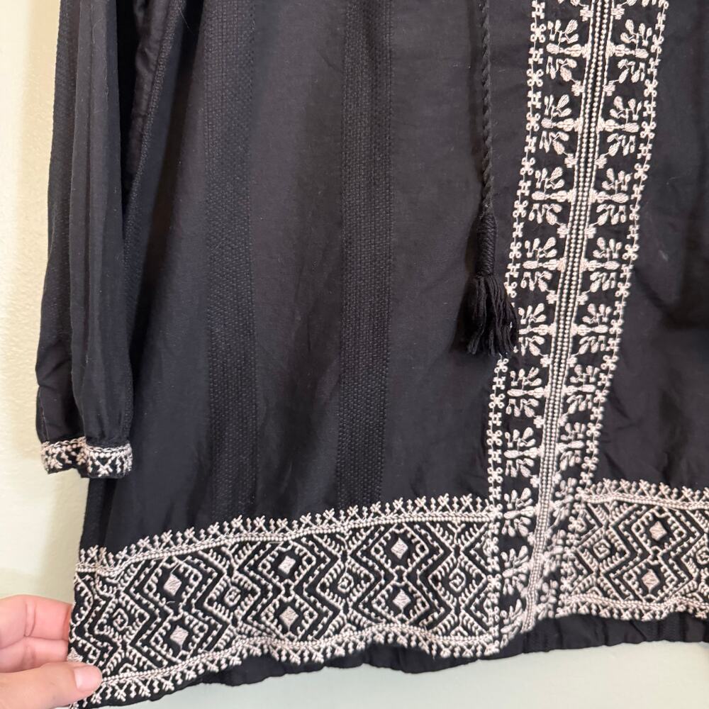 Madewell Camelia Blouse S Black Tunic Embroidery Tassel Festival Boho Peasant - Picture 9 of 10